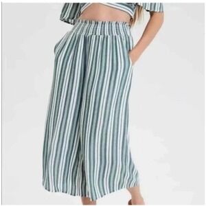 American Eagle Women's Palazzo Pants Green Striped Wide Leg Pull On Size XS